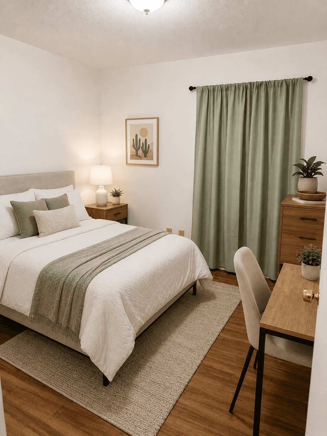 Private furnished bedroom with natural light — included with every stay